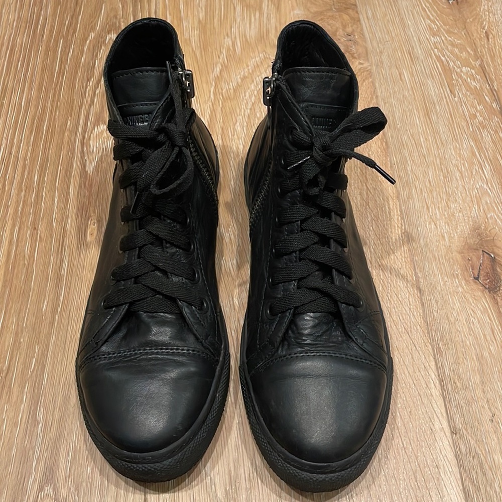 Anine Bing Black Leather High Top Sneakers Size 39